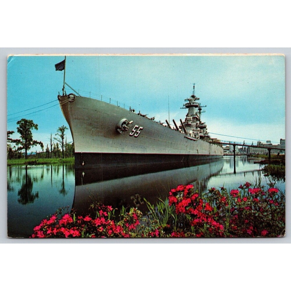 USS North Carolina BB-55 Battleship Wilmington NC Vintage Postcard Plastichrome
